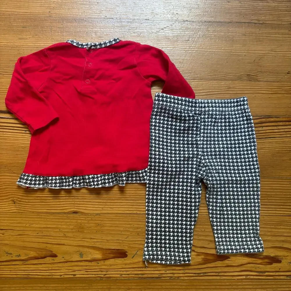 Nursery Rhyme vintage 90s red‎ black white plaid scottie dog set SIZE 9M